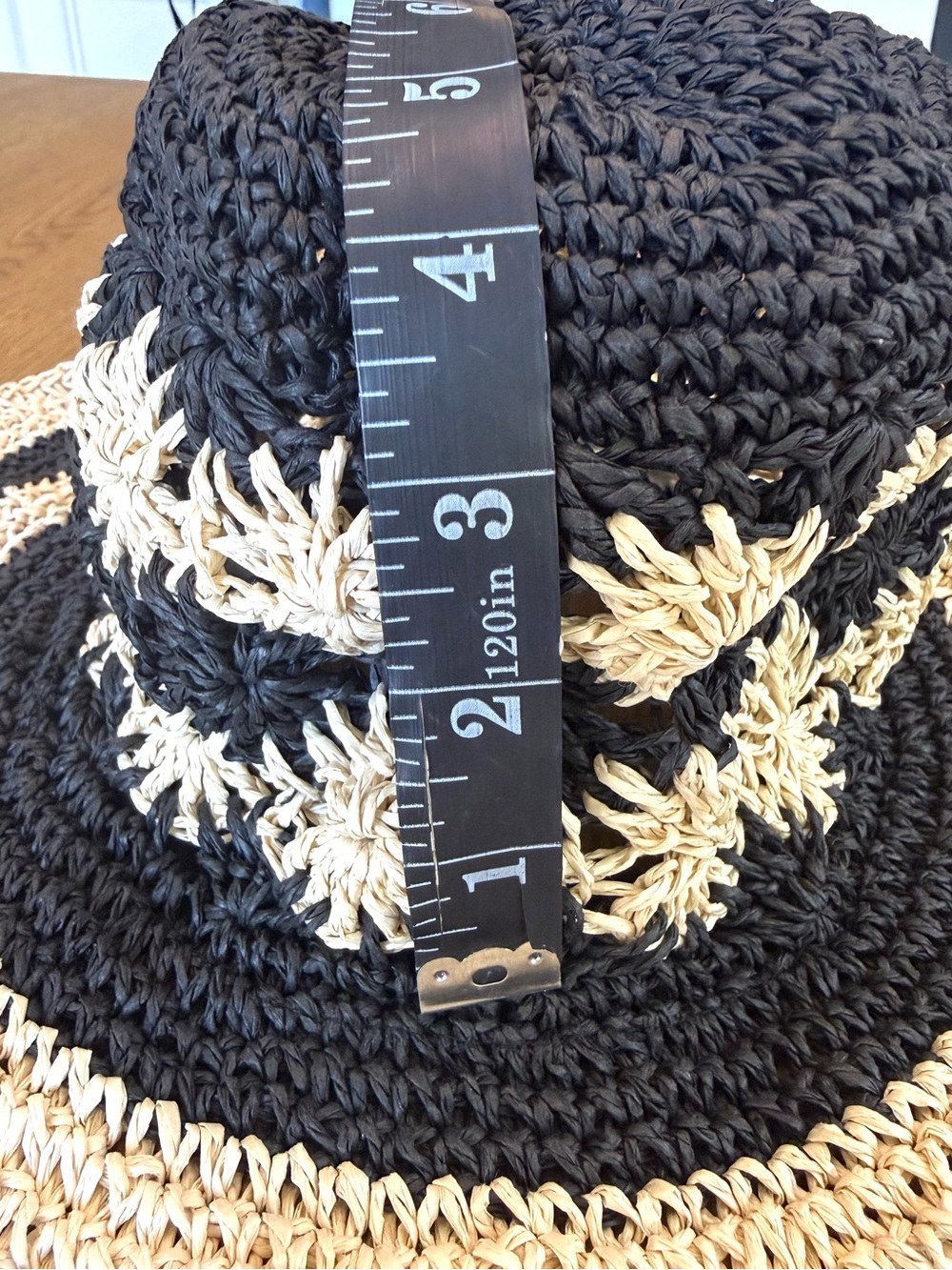 Four Buttons San Diego Hat Co Crochet Sun Hat Wide Brim Black Tan Striped NWT - Picture 5 of 14